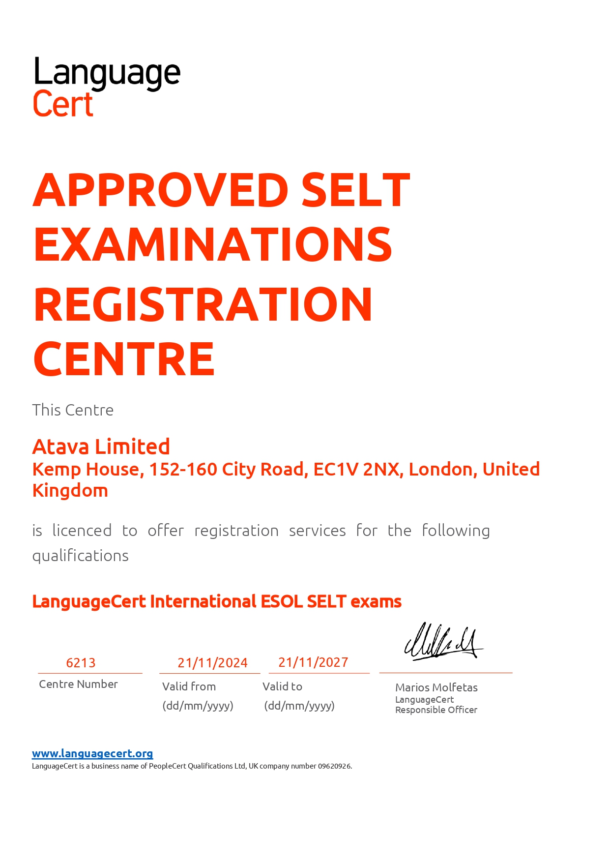 ATAVA IS AN APPROVED SELT EXAMINATIONS REGISTRATION CENTRE